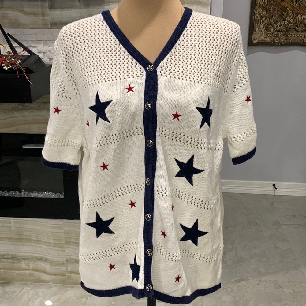 Croft &‎ Barrow White Patriotic Button Down Cardigan. Size L (349)